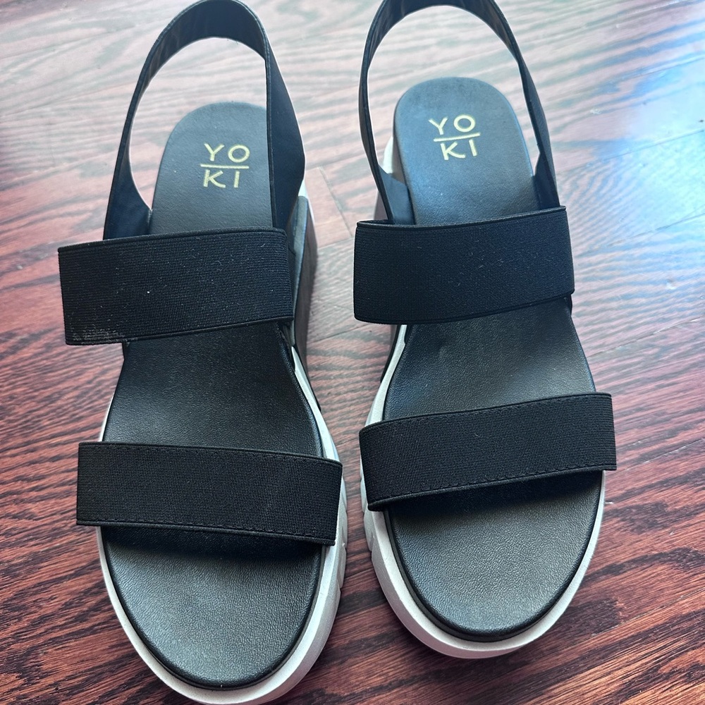 Yoki Women's Black Double Strap Sandals